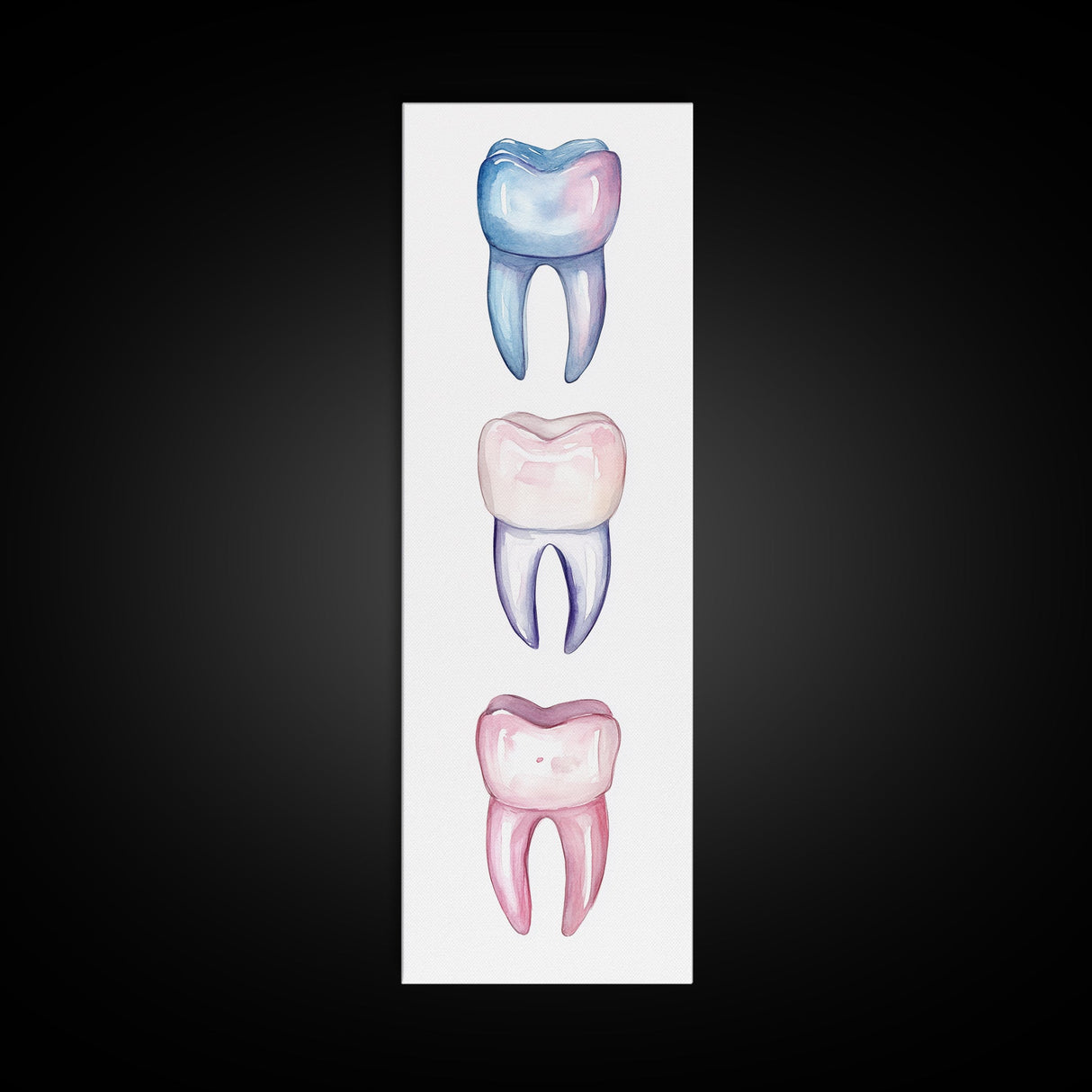 Whimsical Rainbow Teeth Canvas Print, Dentist Office Vertical Wall Art, Vibrant Dental Art Print for Gift Ideas