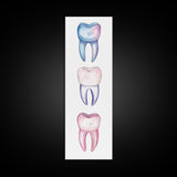 Whimsical Rainbow Teeth Canvas Print, Dentist Office Vertical Wall Art, Vibrant Dental Art Print for Gift Ideas