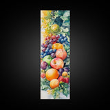Still Life Canvas Print with Autumn Fruits and Grapes, Antique Farmhouse Rustic Art, Vertical Kitchen Seasonal Wall Decor
