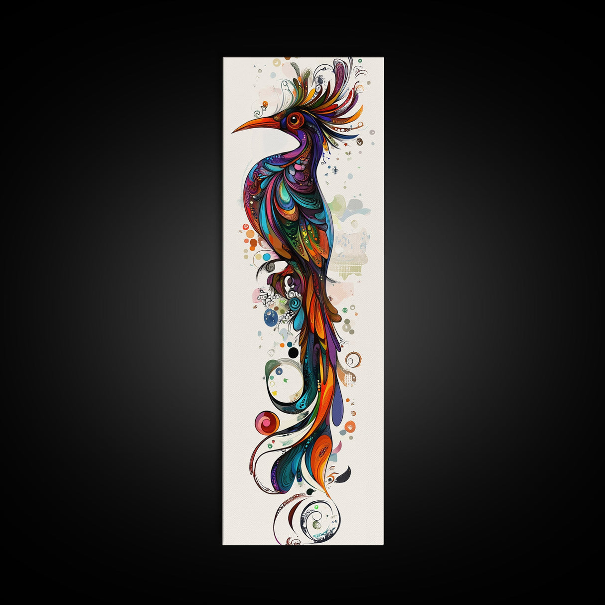 Vibrant Peacock Art Canvas Print with Boho Decor Elements and Colorful Whimsical Art, Perfect Vertical Wall Art Gift Idea