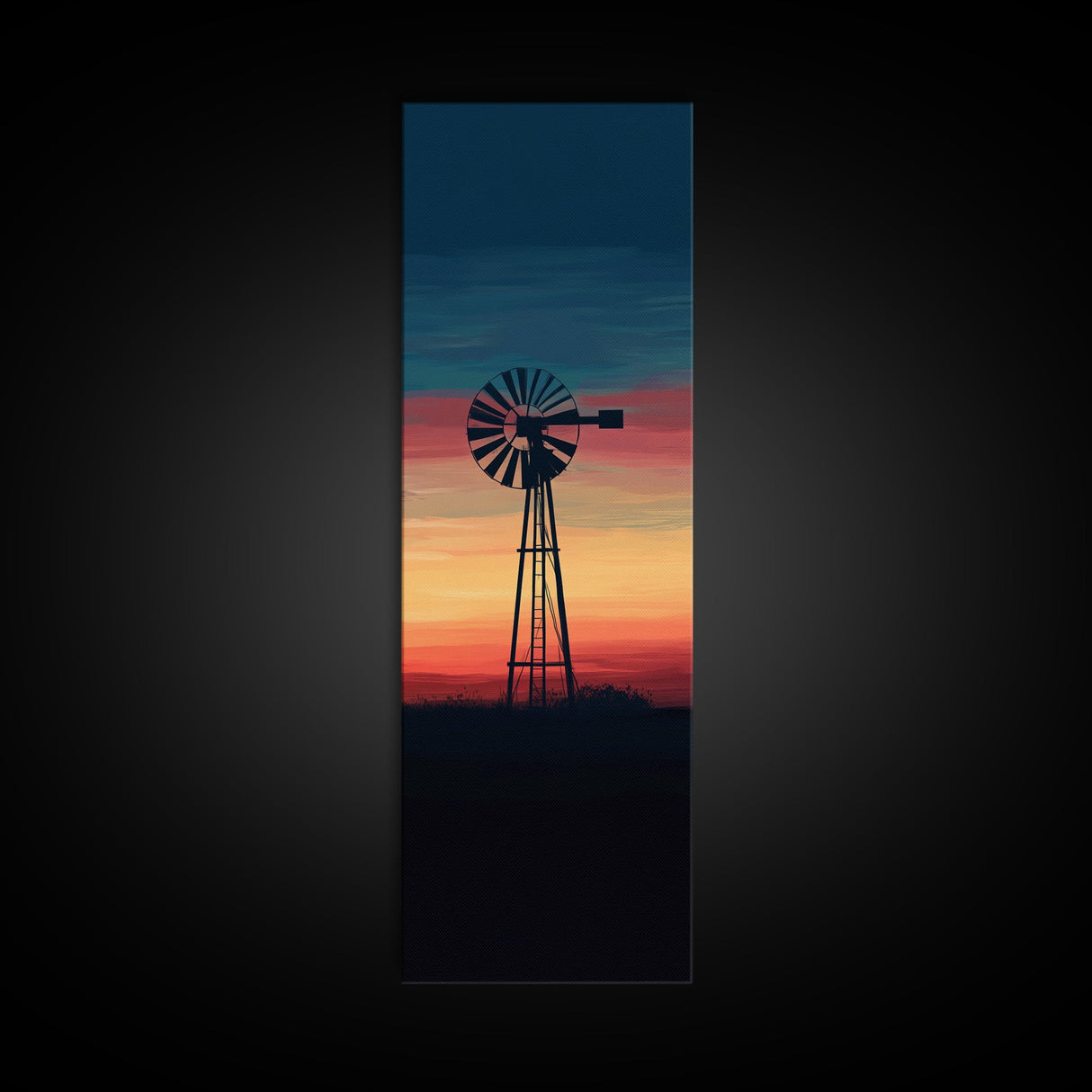 Canvas Print Moody Sunset Windmill Wall Art, Vertical Rustic Decor, Tall Narrow Farmhouse Artwork, Gift Idea for Living Room