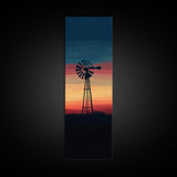 Canvas Print Moody Sunset Windmill Wall Art, Vertical Rustic Decor, Tall Narrow Farmhouse Artwork, Gift Idea for Living Room