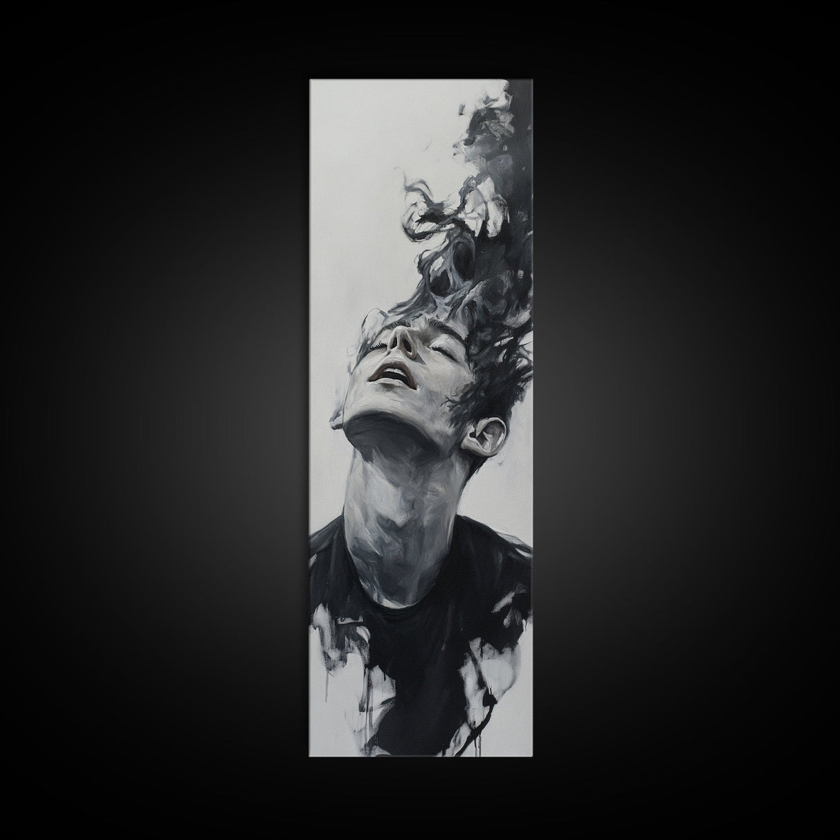 Dark Smoke Wall Art Framed Canvas Print Gothic Fantasy Decor Moody Painting Vertical Art Gift Idea Gothic Art Print