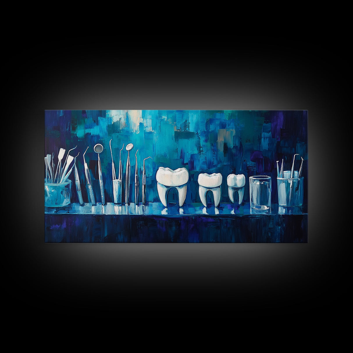 Modern Dental Art Framed Canvas Print, Dental Office Decor, Blue and Green Wall Art, Coastal Wall Art, Guest Room Art, Vertical Wall Art