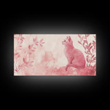Whimsical Pink Cat Canvas Print Featuring Pink Wall Art Minimalist Art Botanical Prints Light Pink Wall Art Farmhouse Rustic Decor