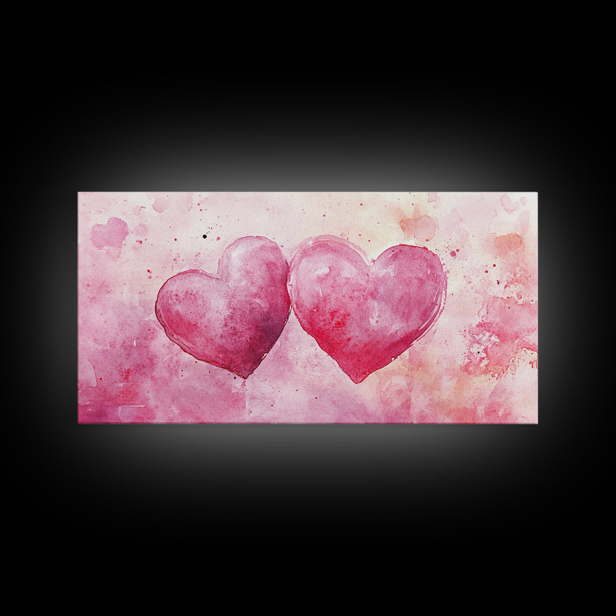 Watercolor Heart Pair Framed Canvas Print, Romantic Pink Abstract Art, Whimsical Valentine Wall Art, Bedroom Gift Idea, Light Pink Decor