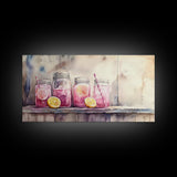 Lemonade Jars Canvas Print | Lemon Painting | Food Review Kitchen Art | Rustic Farmhouse Wall Art | Summer Kitchen Decor Canvas Print