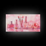 Pink Makeup Canvas Print | Therapy Art | Feminine Wall Art | Light Pink Bedroom Decor | Romantic Vanity Framed Canvas Print