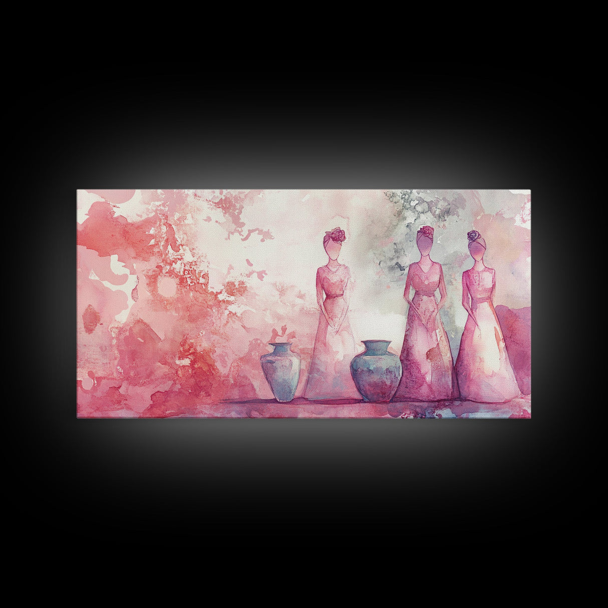Vase and Women Canvas Print Pink Abstract Minimalist Art Framed Wabi Sabi Boho Bedroom Light Pink Rustic Living Room Christmas Gift