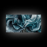 Blue Textured Wave Art Framed Canvas Print, Geometric Wall Art, Abstract Coastal Art, Sage Green Wall Art, Bedroom Art, Vertical Wall Art