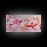 Koi Fish Painting Canvas Print Pink and Orange Wall Art Above Sofa Art Nautical Decor Gift Idea Whimsical Art Bedroom Decor
