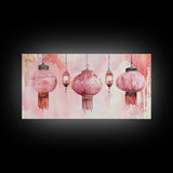 Pink Lanterns Canvas Print Chinoiserie Wall Art Moroccan Wall Art Whimsical Art Living Room Art Rustic Decor Fall Gift Idea