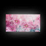 Wildflower Painting Canvas Print, Vibrant Daisy Wall Art with Light Pink Abstract Background, Whimsical Art for Bedroom Decor