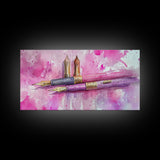 Elegant Fountain Pen Canvas Print | Pink Abstract Art | Stationery Inspired Wall Art | Unique Study Room Decor | Framed Office Art