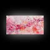 Vibrant Cherry Blossom Canvas Print | Pink Orange Wall Art | Spring Inspired Artwork | Living Room Above Sofa Decor | Horizontal Art