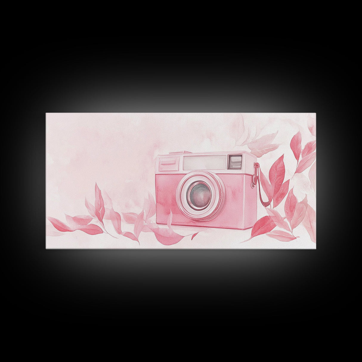 Retro Pink Camera Canvas Print | Whimsical Photography Wall Art | Light Pink Modern Decor | Unique Living Room Artwork | Gift Idea