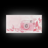 Retro Pink Camera Canvas Print | Whimsical Photography Wall Art | Light Pink Modern Decor | Unique Living Room Artwork | Gift Idea