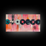 Vinyl Record Wall Art Framed Canvas Print, Pink Orange Abstract Music Art, Retro Living Room Art Minimalist Gift Idea Her