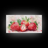 Strawberry Still Life Canvas Print - Bright Red Fruit Rustic Kitchen Art Food Review Artwork Light Pink Wall Art Rustic Decor