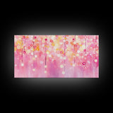 Magical Fairy Light Pink Abstract Canvas Print with Bokeh Lights, Ideal Whimsical Art for Living Room, Vertical Skinny Wall Art