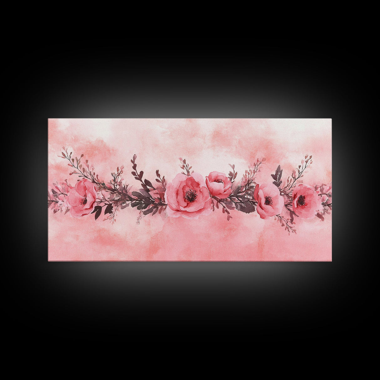 Floral Garland Canvas Print California Poppy Art Horizontal Wall Art Rustic Decor Farmhouse Style Wildflower Painting Gift Idea