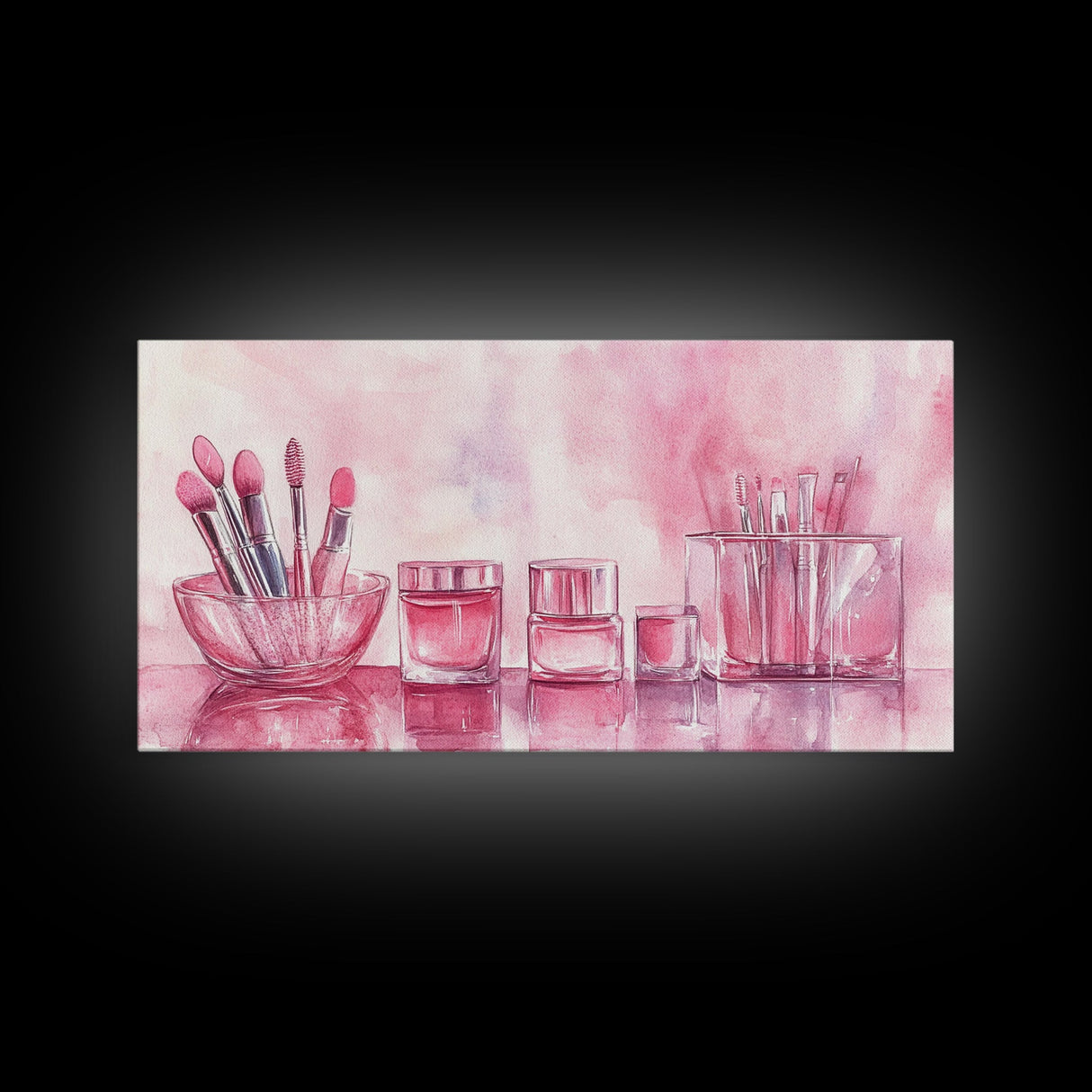 Makeup Brushes Still Life Canvas Print Light Pink Wall Art Dorm Decor Wabi Sabi Art Gift Idea Living Room or Vanity Artwork