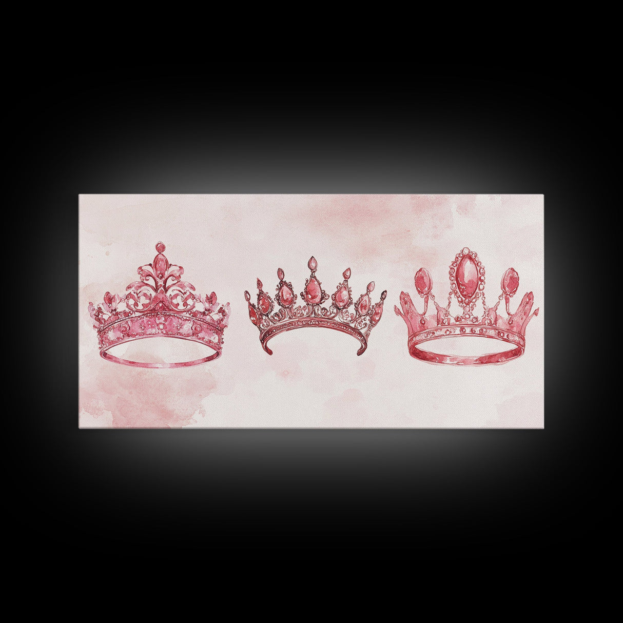 Pink Crown Trio Canvas Print Whimsical Art Princess Aesthetic Dorm Decor Light Pink Art Bedroom or Living Room Artwork Gift Idea