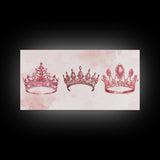 Pink Crown Trio Canvas Print Whimsical Art Princess Aesthetic Dorm Decor Light Pink Art Bedroom or Living Room Artwork Gift Idea