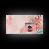 Vintage Camera Painting Framed Canvas Print Pink Wall Art Whimsical Art Living Room Art Light Pink Wall Art Unique Gift Idea