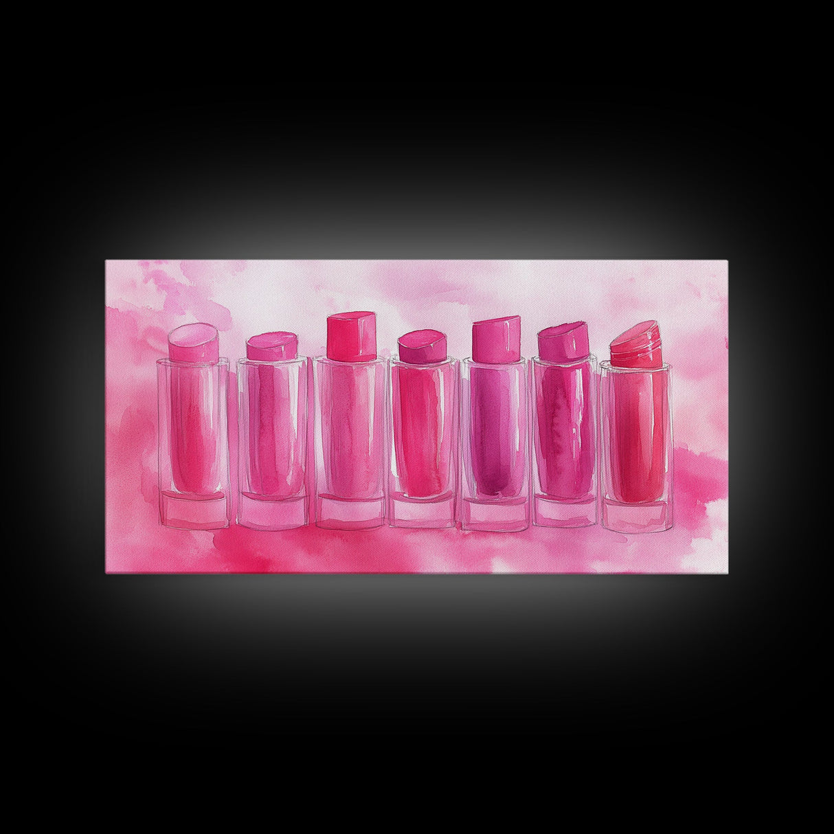 Lipstick Row Canvas Print | Pink Wall Art, Whimsical Decor, Light Pink Art, Feminine Gift Idea, Living Room Art, Above Couch Decor