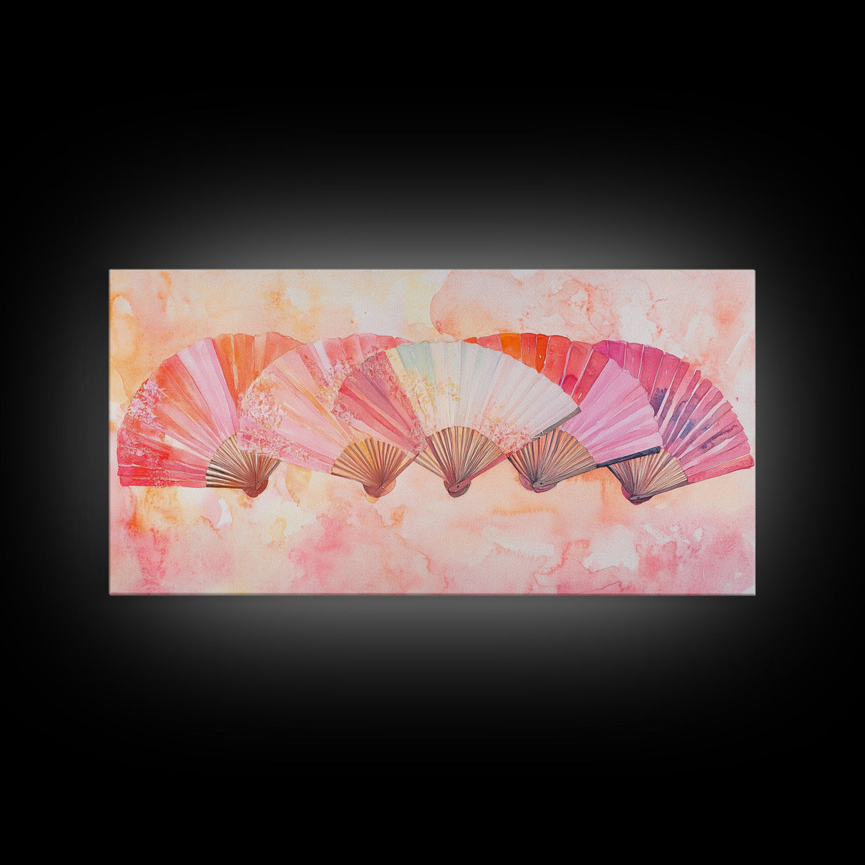 Fan Arrangement Canvas Print | Moroccan Wall Art, Chinoiserie Wall Art, Wabi Sabi Art, Light Pink Decor, Extra Wide Wall Art, Above Sofa Art
