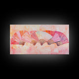 Fan Arrangement Canvas Print | Moroccan Wall Art, Chinoiserie Wall Art, Wabi Sabi Art, Light Pink Decor, Extra Wide Wall Art, Above Sofa Art