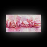 Pink Macarons Canvas Print | Whimsical Art, Food Review Kitchen Art, Light Pink Wall Art, Rustic Decor, Kitchen Wall Art, Dining Room Decor
