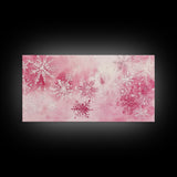 Winter Snowflake Motif with Pink Christmas Wall Art Aesthetic on Framed Canvas Print, Holiday Living Room or Bedroom Decor