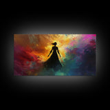 Woman Silhouette Sunset Canvas Print, Goddess Art Print, Romance Painting, Moody Woman Art, Bedroom Art, Fall Art, Vertical Wall Art