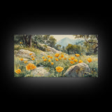 California Poppy Art Landscape Framed Canvas Print Wildflower Wall Art Rustic Decor Above Sofa Living Room Art Gift Idea