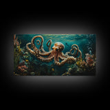 Magnificent Octopus Canvas Print Nautical Wall Art Coastal Decor Rustic Living Room Art Above Couch Art Gift Idea