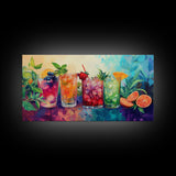 Refreshing Summer Drinks Canvas Print, Vibrant Foodie Kitchen Art, Colorful Beverage Wall Art, Dining Room Decor, Cocktail Party Art