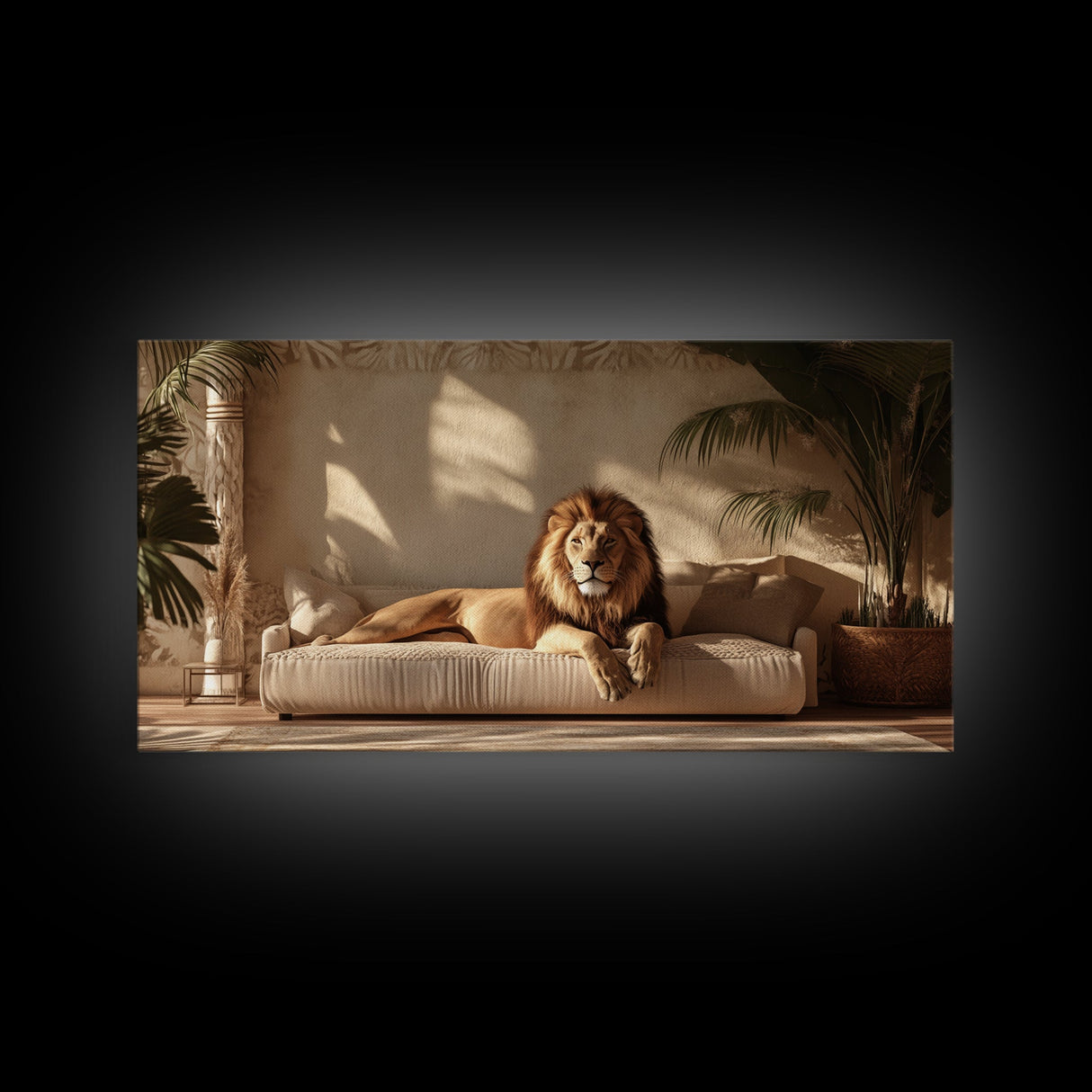 Majestic Lion Portrait Framed Canvas Print, Wild Safari Wall Art, African Animal Painting, Living Room Rustic Decor, Regal Wildlife Art