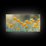 Golden Poppy Floral Canvas Print California Wildflower Art Botanical Wall Decor Rustic Style Extra Wide Horizontal Landscape Art