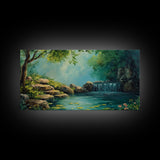 Serene Waterfall Landscape Framed Canvas Print Above Sofa Rustic Decor Living Room Art Peaceful Nature Scene Artwork Farmhouse Wall Art