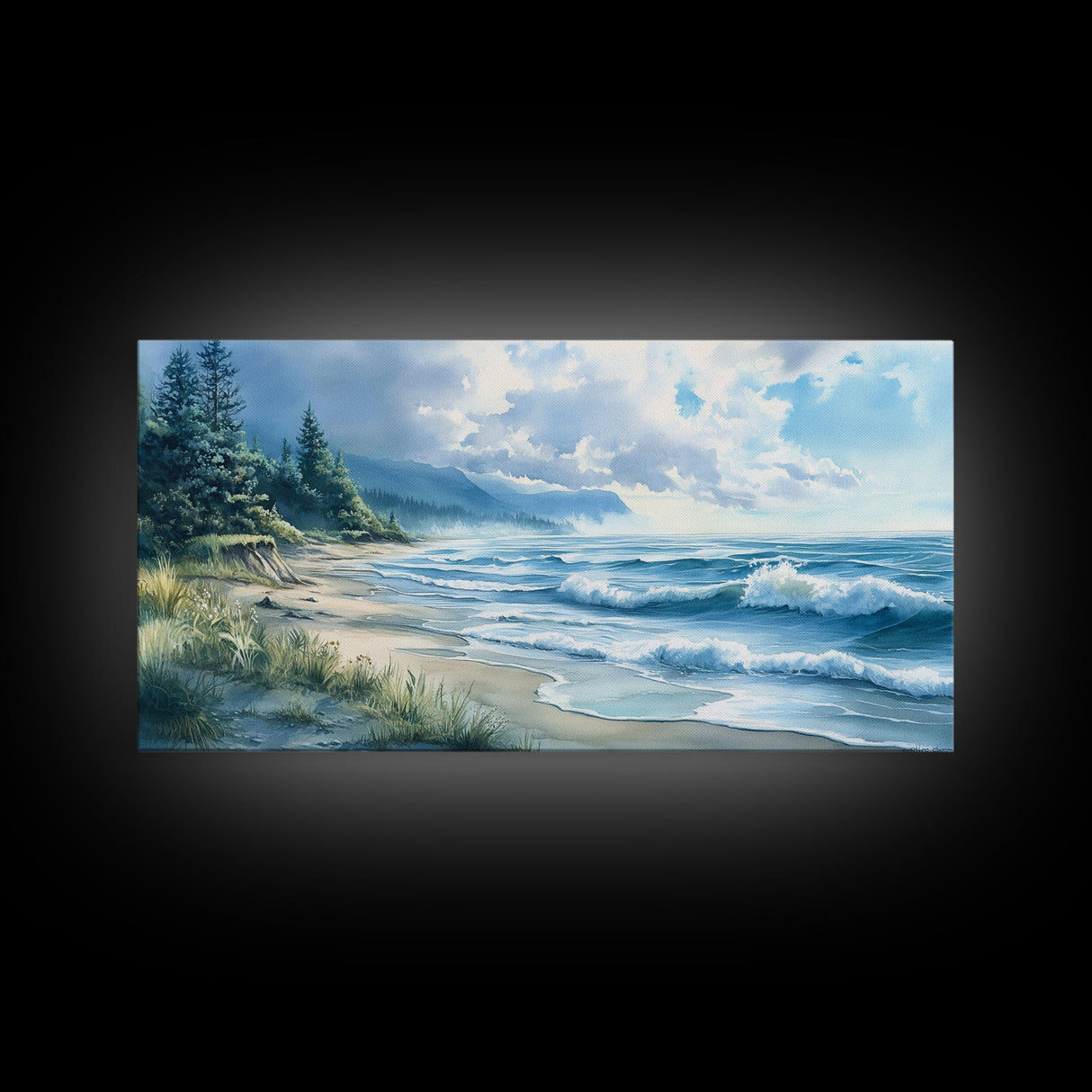 Canvas Print of Misty Coastal Morning Landscape with Rolling Waves, Nautical Wall Art Gift Idea, Serene Coastal Decor
