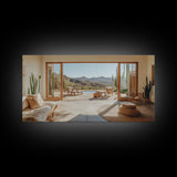 Framed Canvas Print of Desert Retreat with Cactus and Mountain View, Southwest Wall Art, Living Room Boho Decor