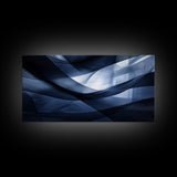 Flowing Blue Abstract Framed Canvas Print, Minimalist Geometric Wall Art Above Sofa Decor, Moody Panoramic Artwork Gift Living Room