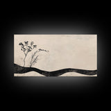 Minimalist Nature Framed Canvas Print, Wabi Sabi Wall Art Above Sofa Decor, Rustic Botanical Artwork Idea Horizontal Bedroom Decor