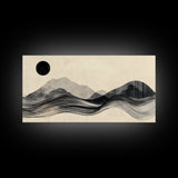 Abstract Mountain Landscape Framed Canvas Print, Wabi Sabi Wall Art Minimalist Decor, Rustic Line Art Idea Bedroom Artwork Vertical Design