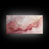 Pink Geode Framed Canvas Print, Light Pink Wall Art Above Bed Decor, Moody Abstract Artwork Gift Idea Minimalist Panoramic Painting