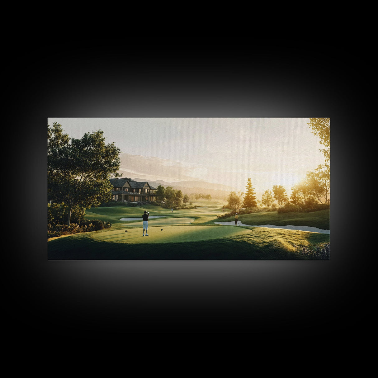 Golf Course Sunset Canvas Print Panoramic Landscape Art Rustic Decor Above Bed Artwork Gift Idea Extra Wide Horizontal Wall Art