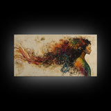 Vibrant Female Silhouette Framed Canvas Print, Whimsical Art, Afrocentric Wall Art, Angel Art Prints, Bedroom Art, Chinoiserie Wall Art