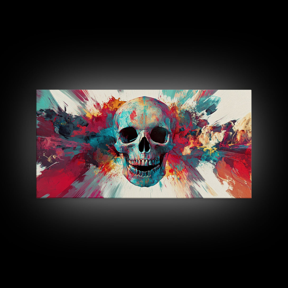 Abstract Skull Art Framed Canvas Print, Moody Colorful Halloween Wall Decor, Unique Living Room Art, Vibrant Therapy Art Gift Idea